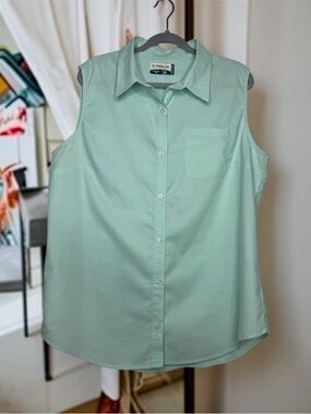 Magellan Outdoors XXL Sleeveless Button Down Shirt Mint Green Lightweight Top